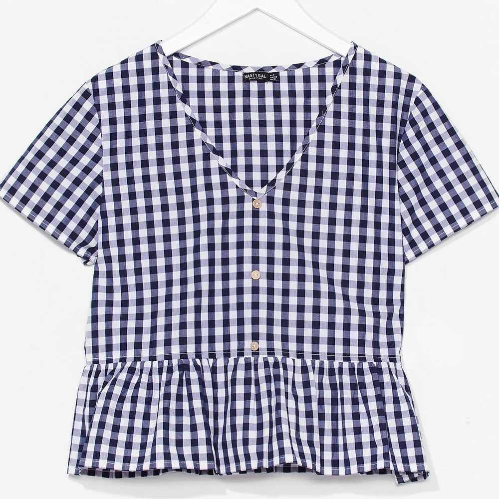 Nasty Gal Gingham Ruffle Hem Blouse